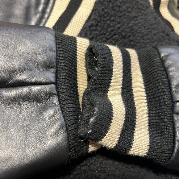 Womens Mother The Snap Letterman Black Mix Media Sherpa Faux Leather Jacket M * - Picture 11 of 16